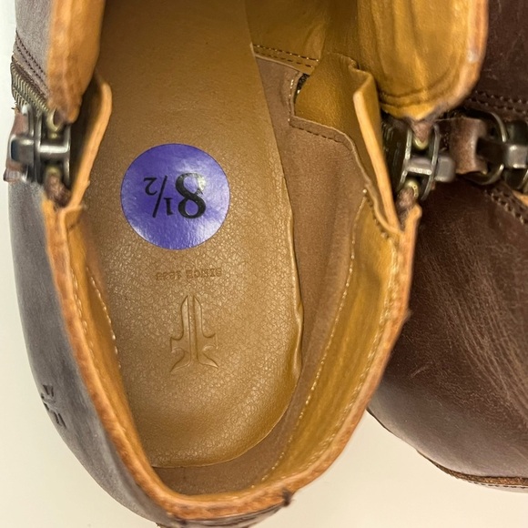 Frye Judith Double Zip Leather Ankle Boots Size 8.5 in Wheat - Picture 3 of 16